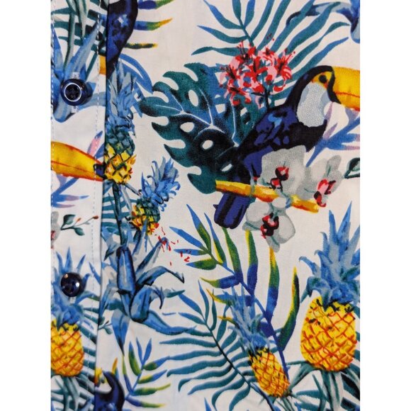Paisley & Gray Slim Fit Tropical Toucan Parrot Orchid Print Button-Up Shirt L 17 - Picture 3 of 4